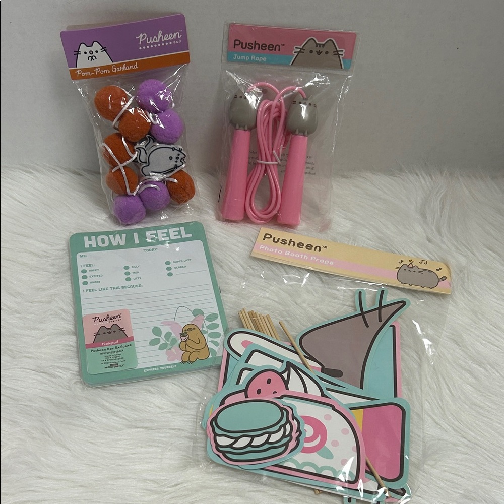 Pusheen Pink Jump Rope with Pom-Pom Garland & Photo Props Set